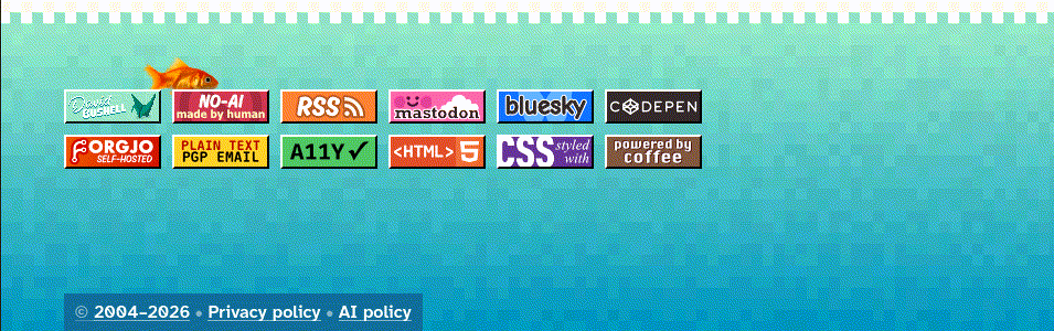 Fishtank footer: small fish swimming in the footer of each page